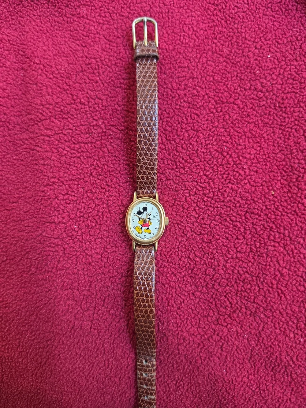 Brown Leather Strap Mickey Mouse Watch -no Crystal